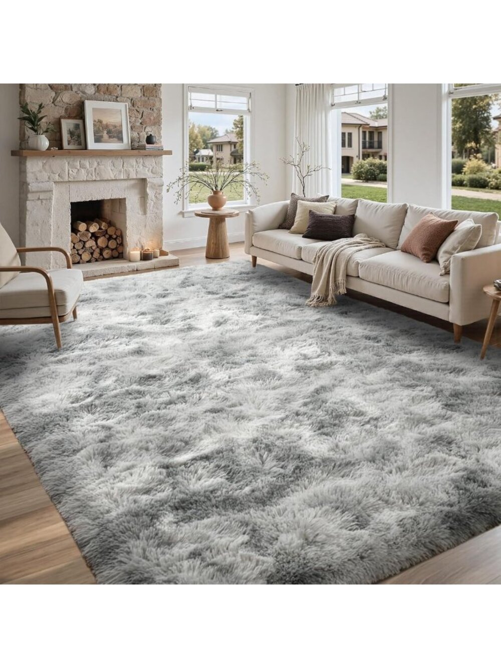 Large 6x9 Ft Shag Area Rug - Ultra Soft Fluffy Tie-Dyed Carpet for Home Decor